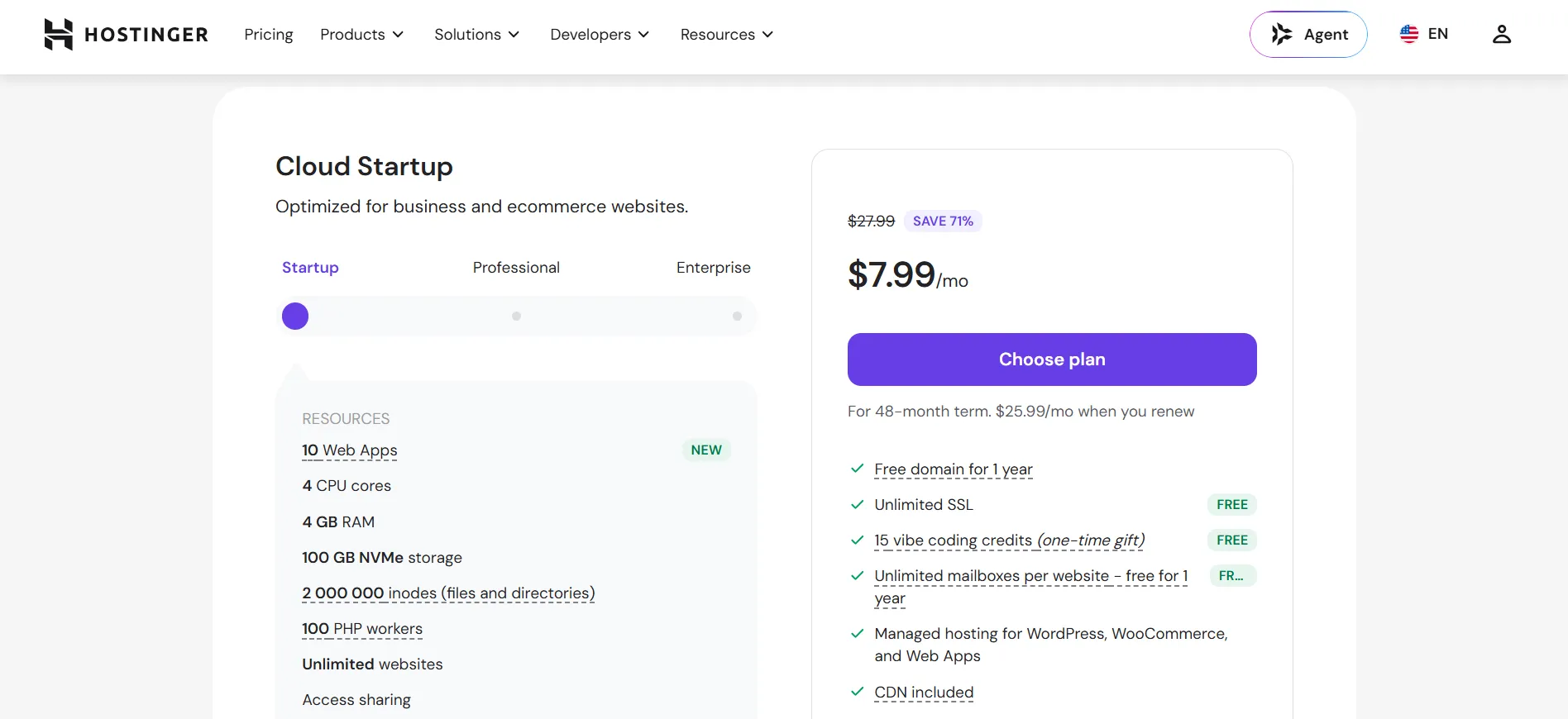 Hostinger Cloud Startup Plan