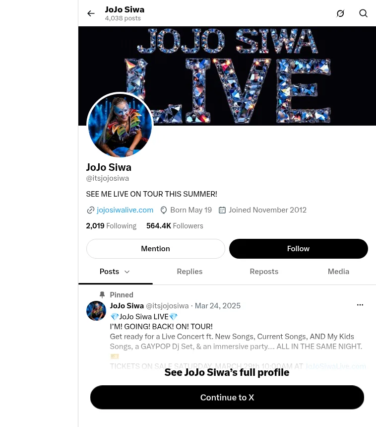 JoJo Siwa Net Worth - official X profile
