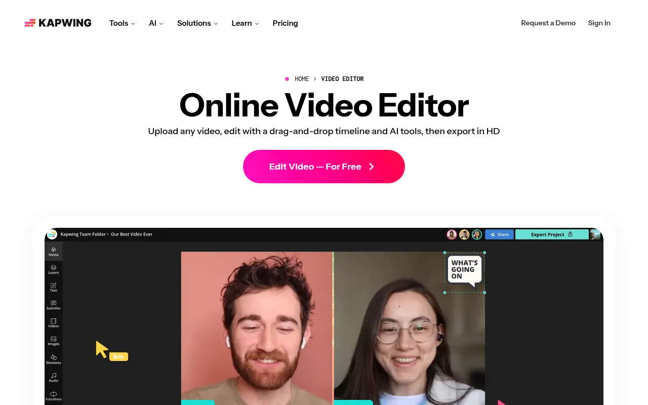 Kapwing online video editor official page
