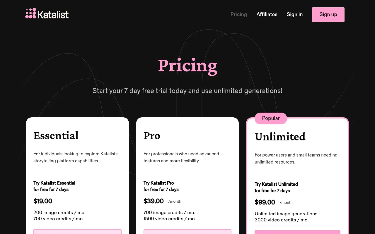 Katalist AI official pricing page