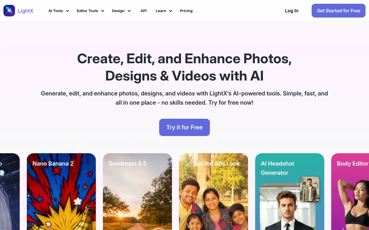 LightX AI photo editor official homepage