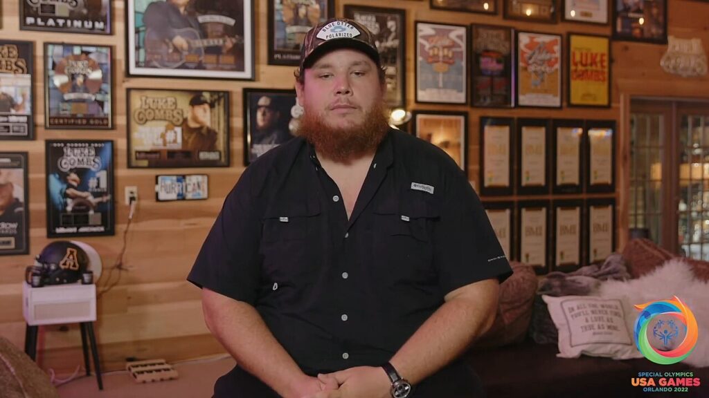 Luke Combs in a Special Olympics USA Games video message, part of the charity work alongside Luke Combs net worth