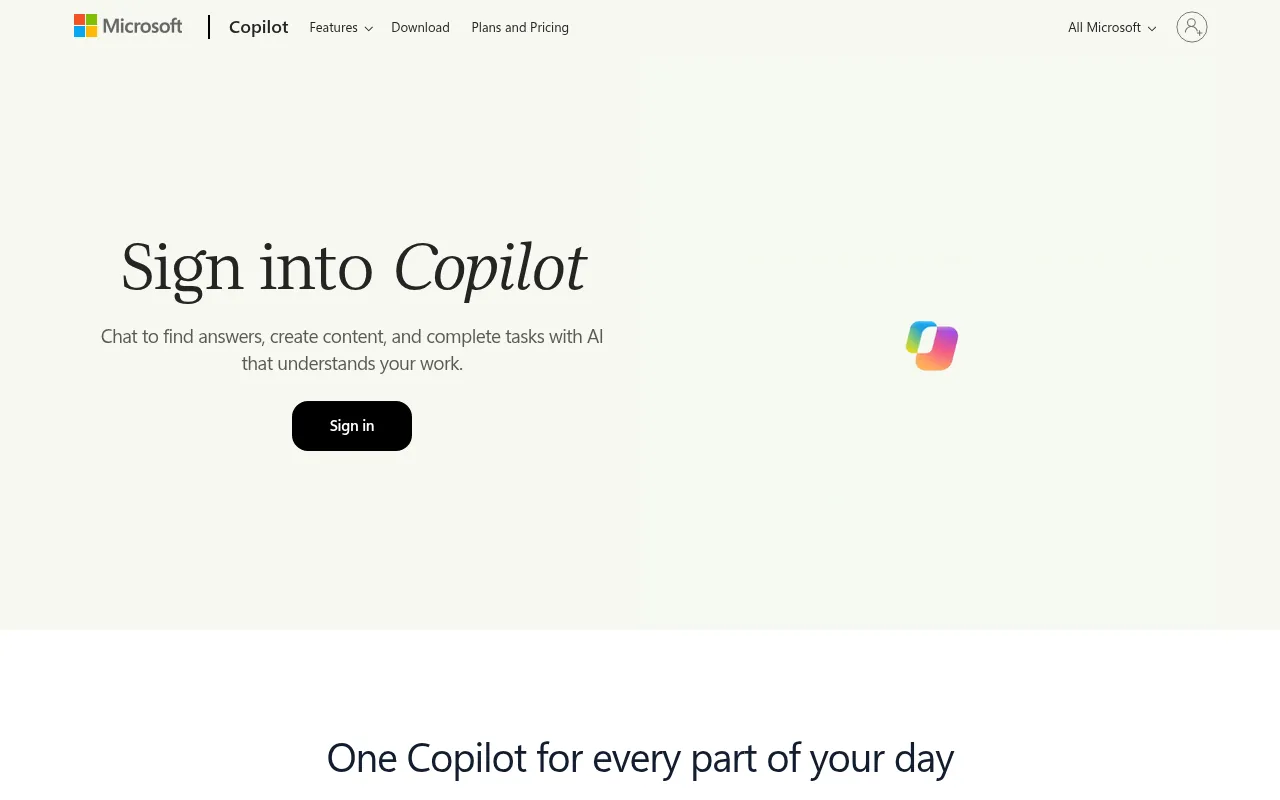Microsoft Copilot official website, a free AI app on Windows