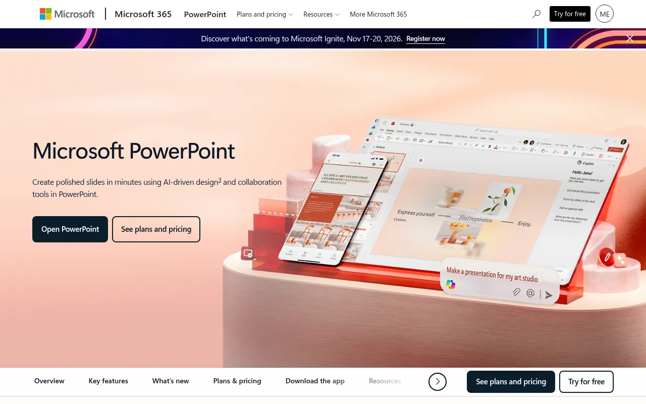 Microsoft PowerPoint page covering Copilot-assisted presentations