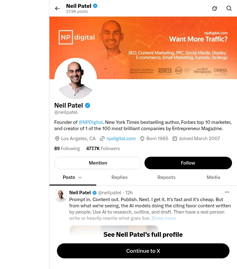 Neil Patel Net Worth - official X profile Neil Patel Net Worth - official X profile