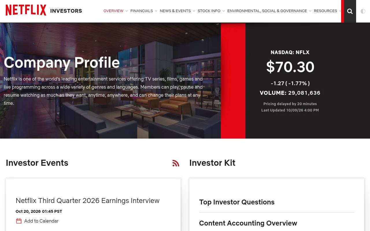 Netflix investor relations website, the source of subscriber numbers