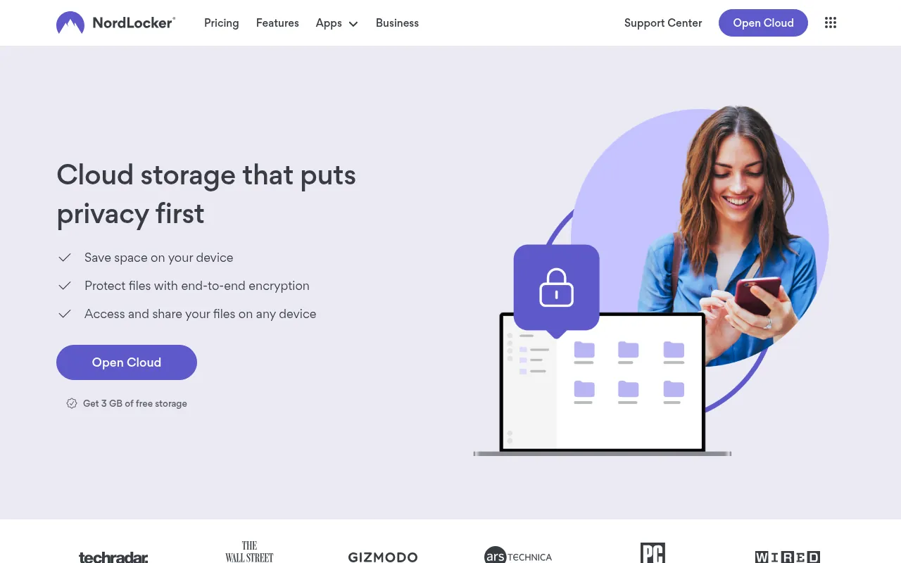 NordLocker encrypted cloud storage official homepage
