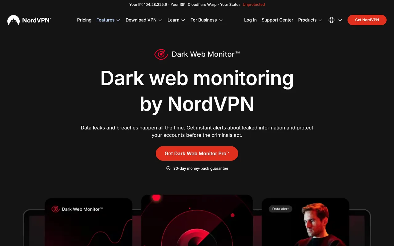 NordVPN Dark Web Monitor page on the official NordVPN website