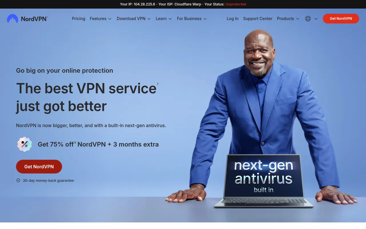 NordVPN official homepage as seen from India