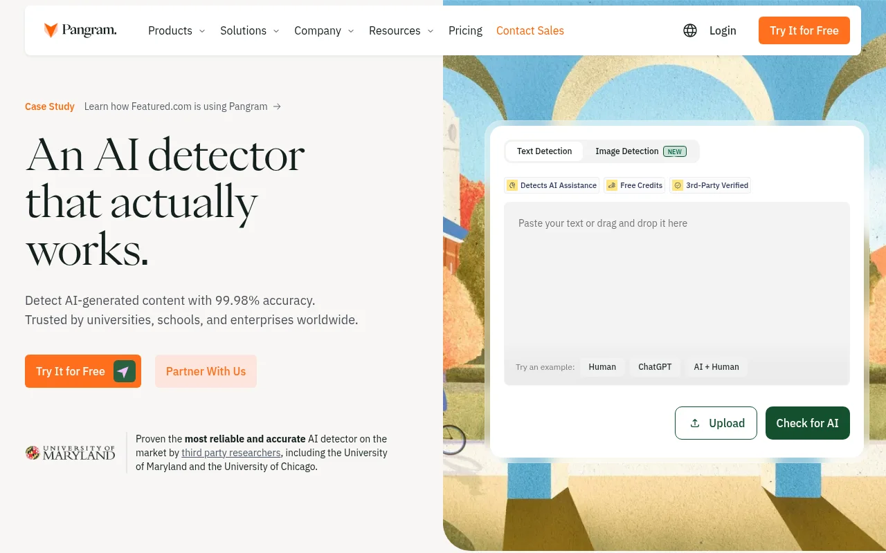 Pangram AI detector official homepage