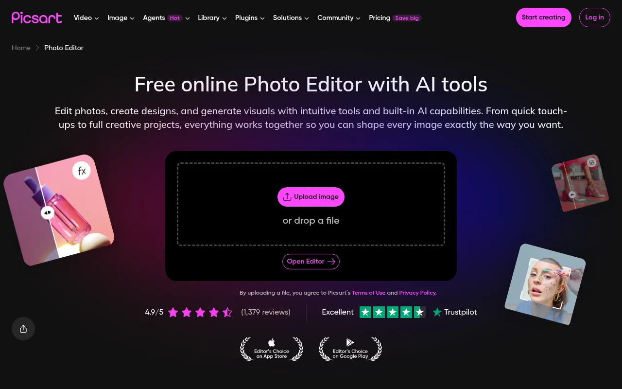 Picsart free online photo editor official page