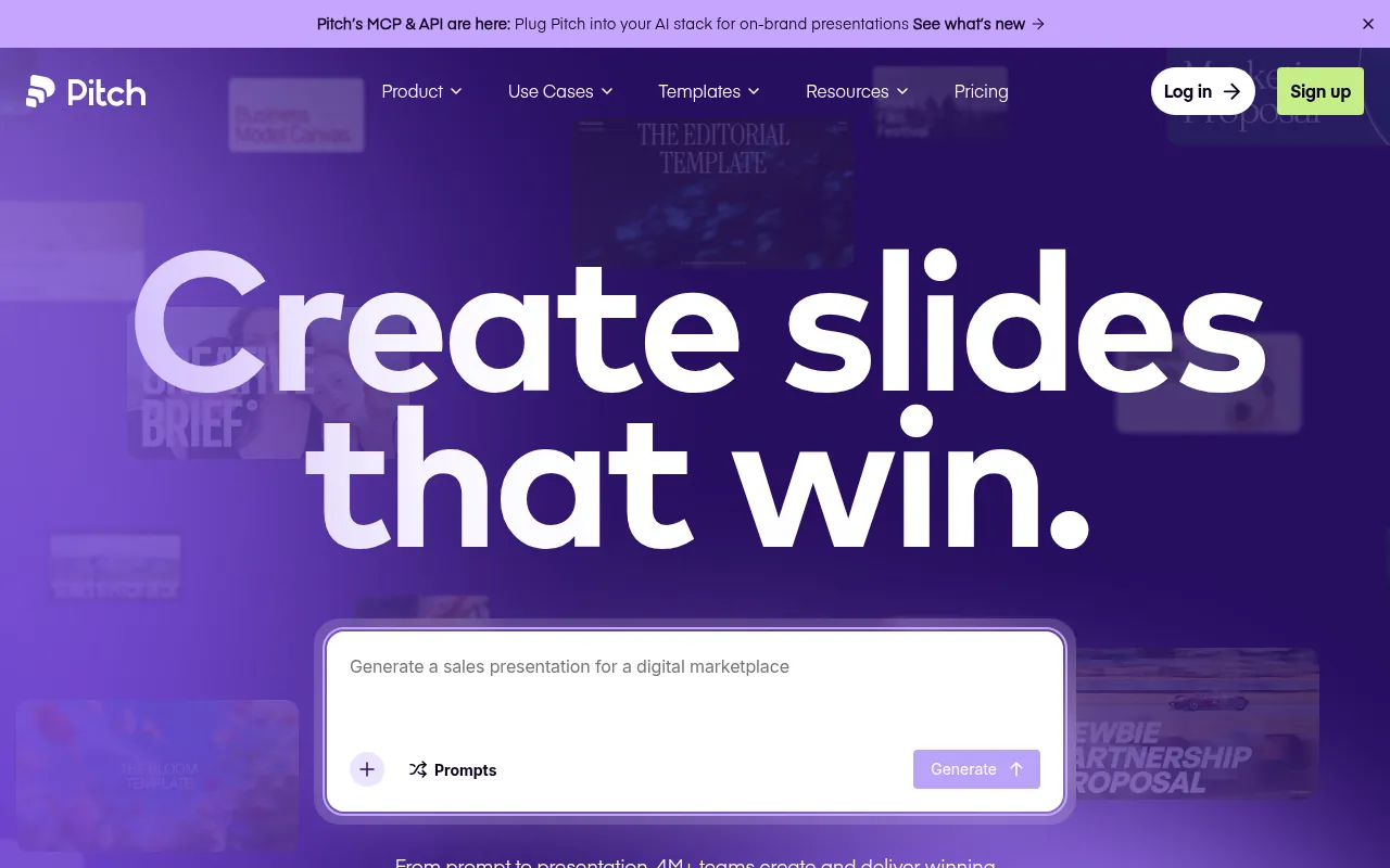 Pitch official homepage, collaborative presentation software with AI
