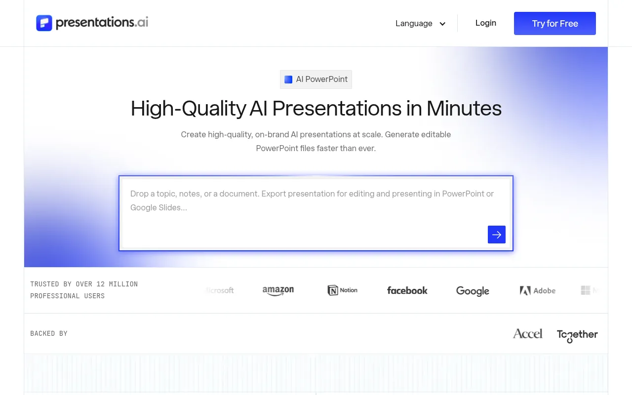 Presentations.AI official homepage