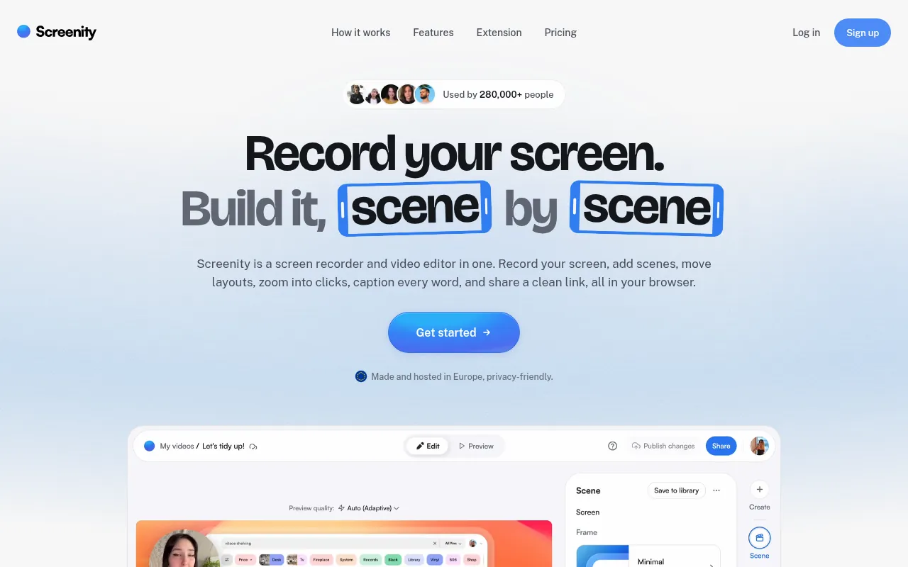 Screenity official homepage, a privacy-friendly free screen recorder Chrome extension