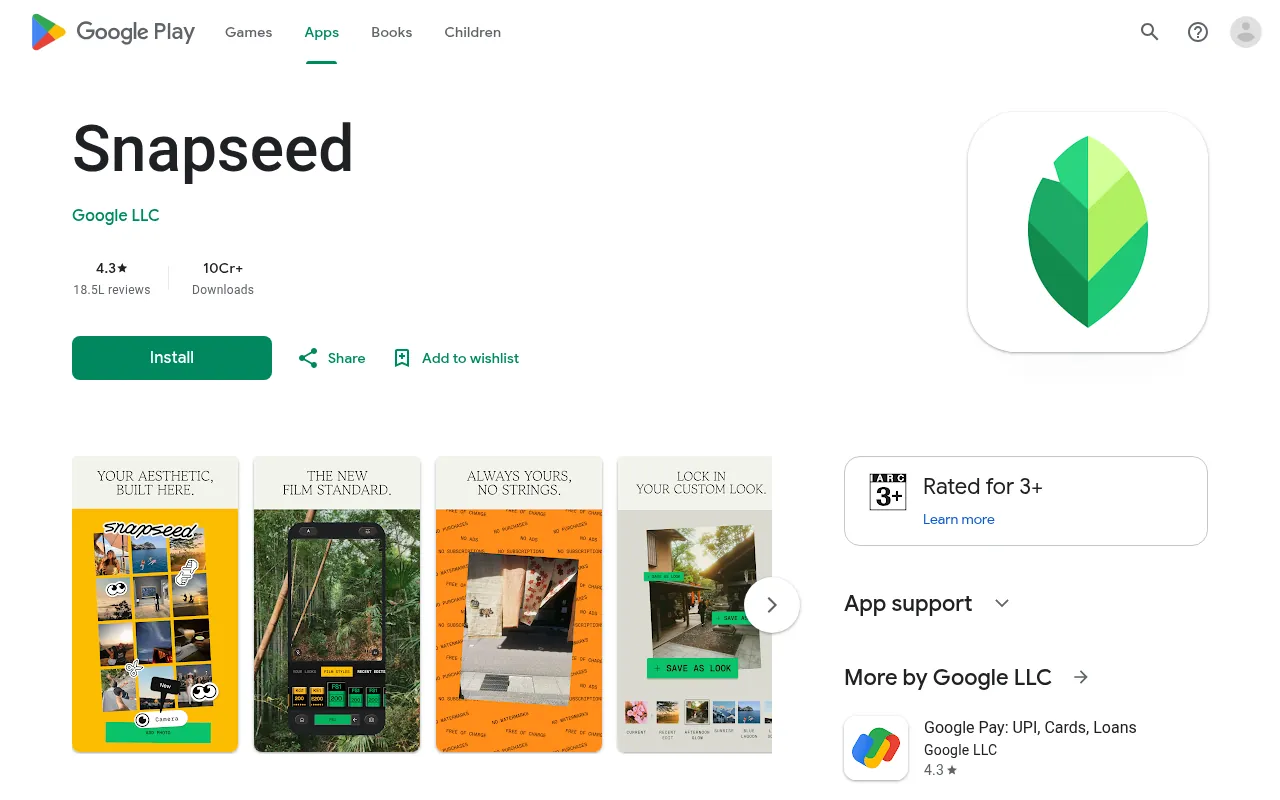 Snapseed by Google on the Google Play Store