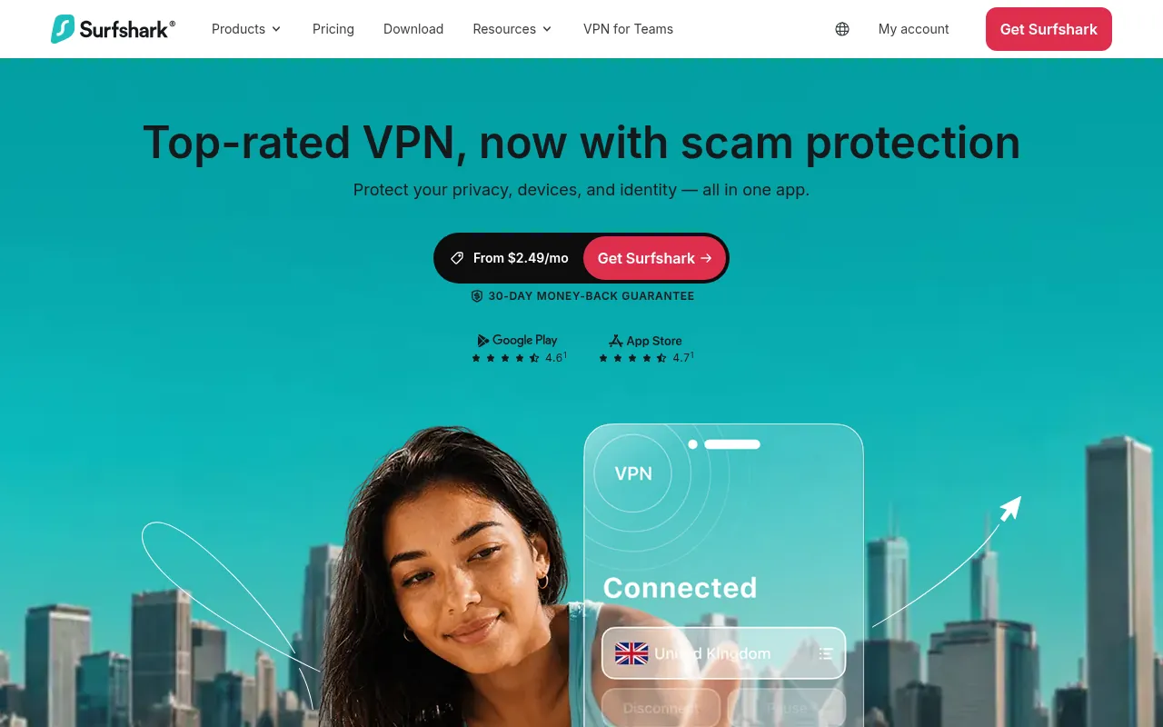 Surfshark official homepage as seen from India