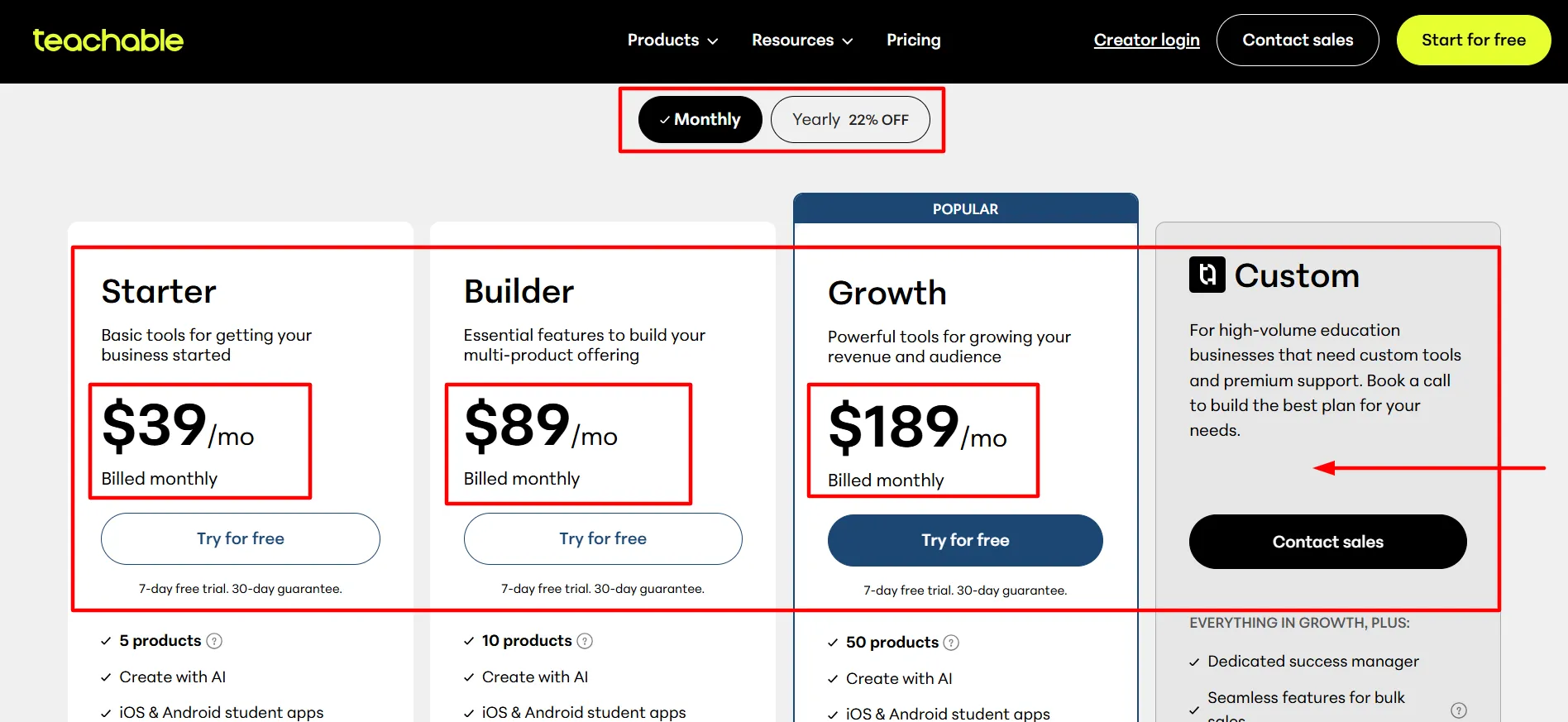 teachable-pricing