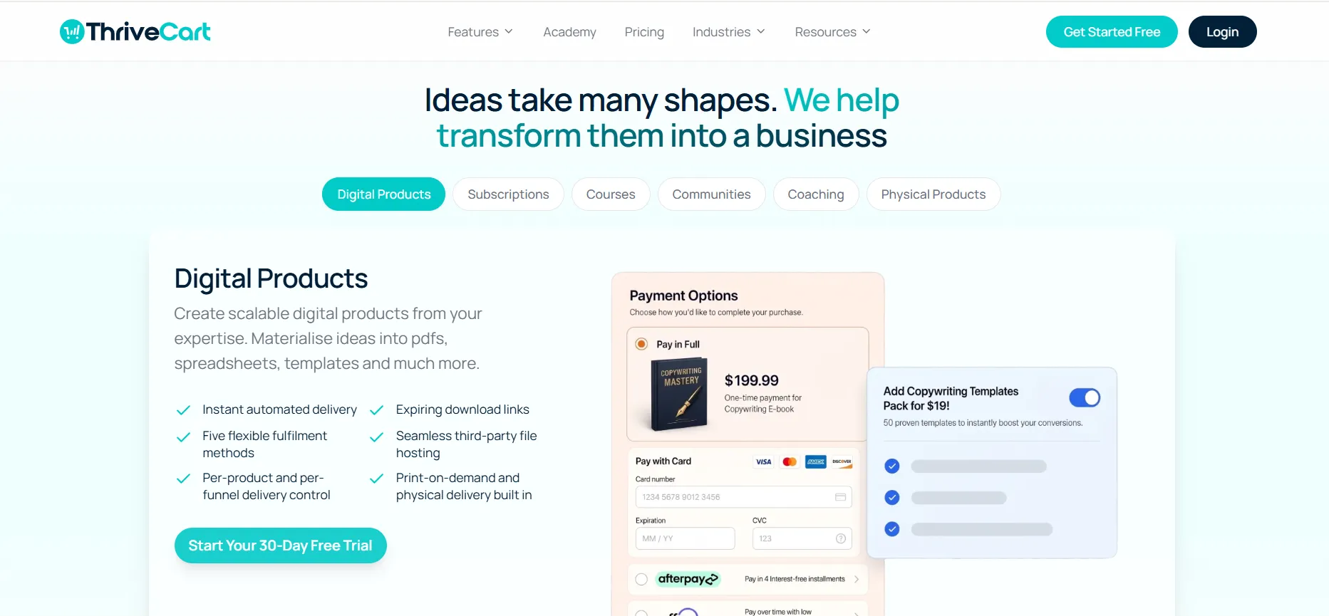 Thrivecart digital product sell