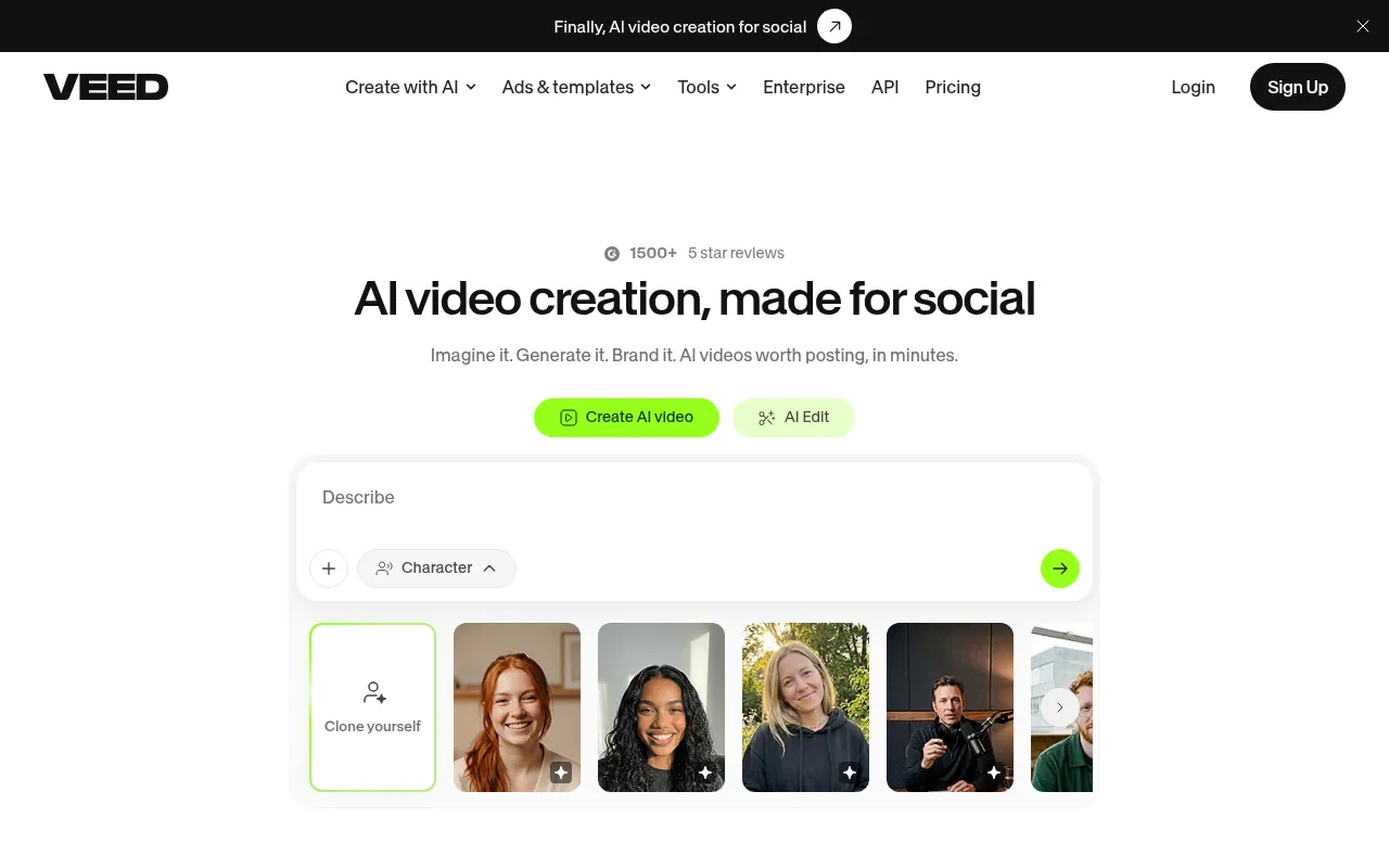 VEED official homepage, an online video editor