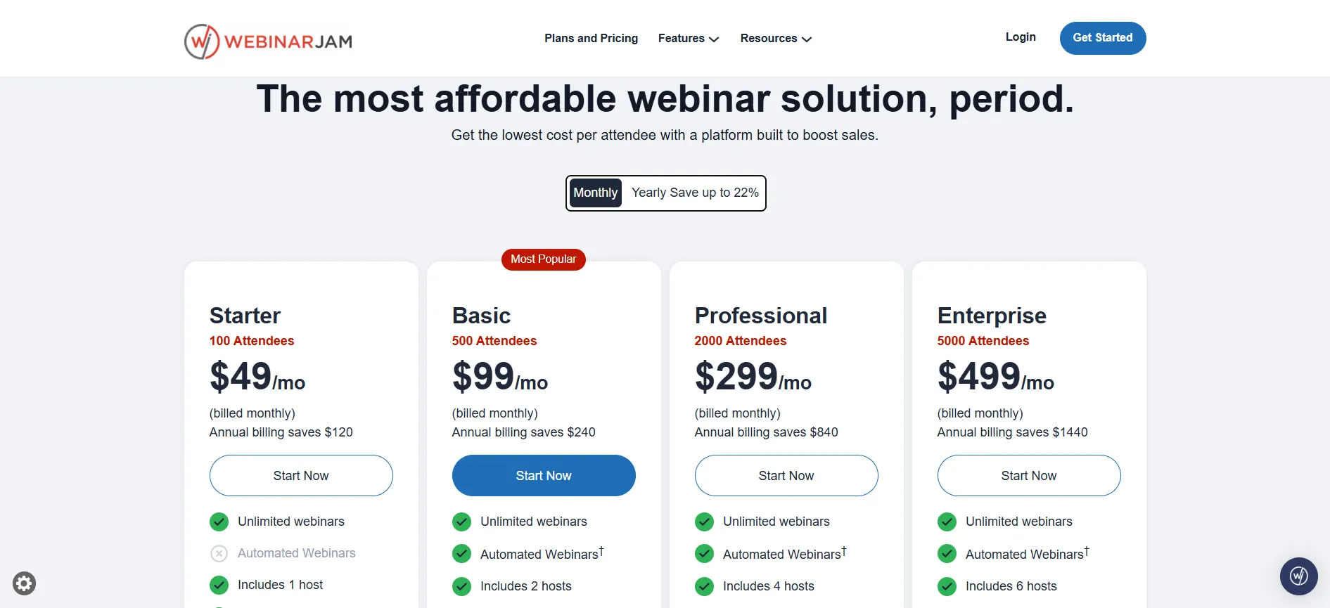 WebinarJam Monthly Pricing