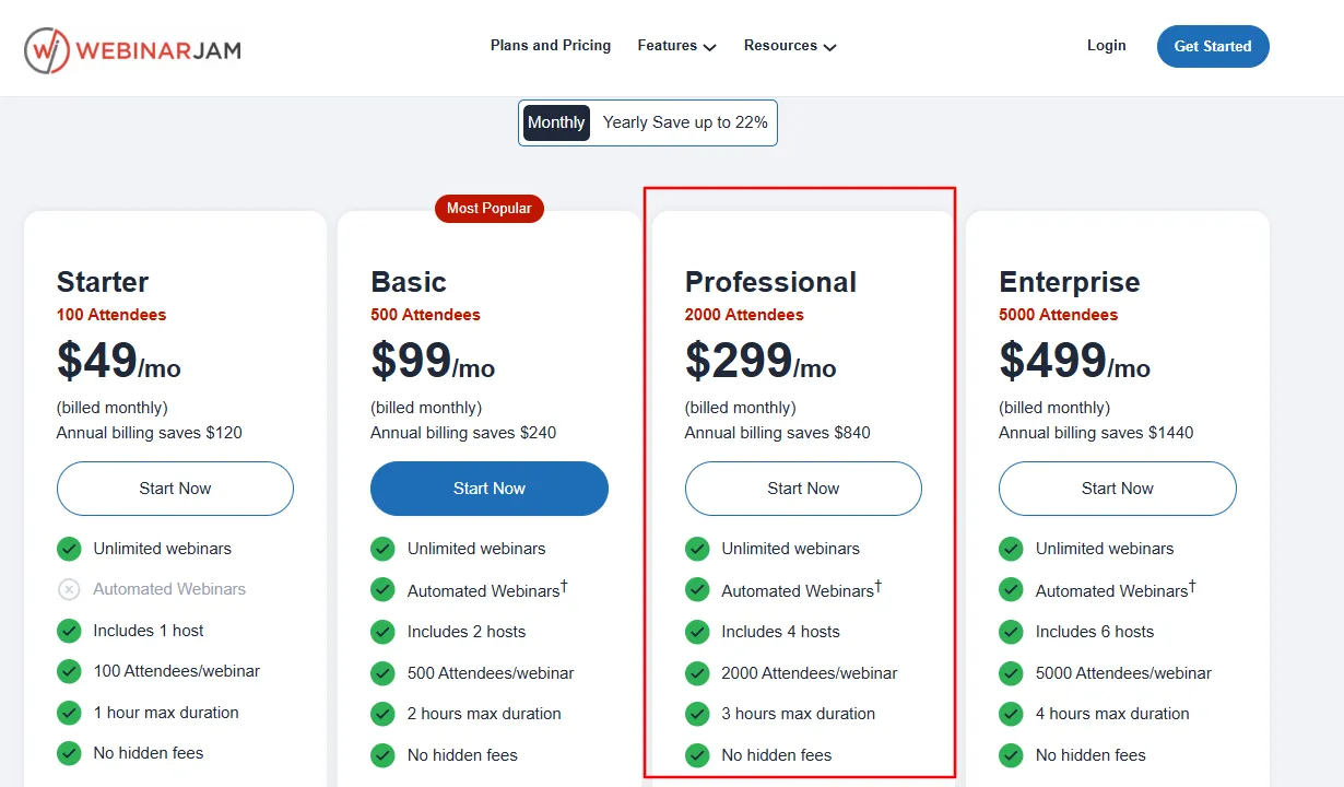 WebinarJam Professional Pricing