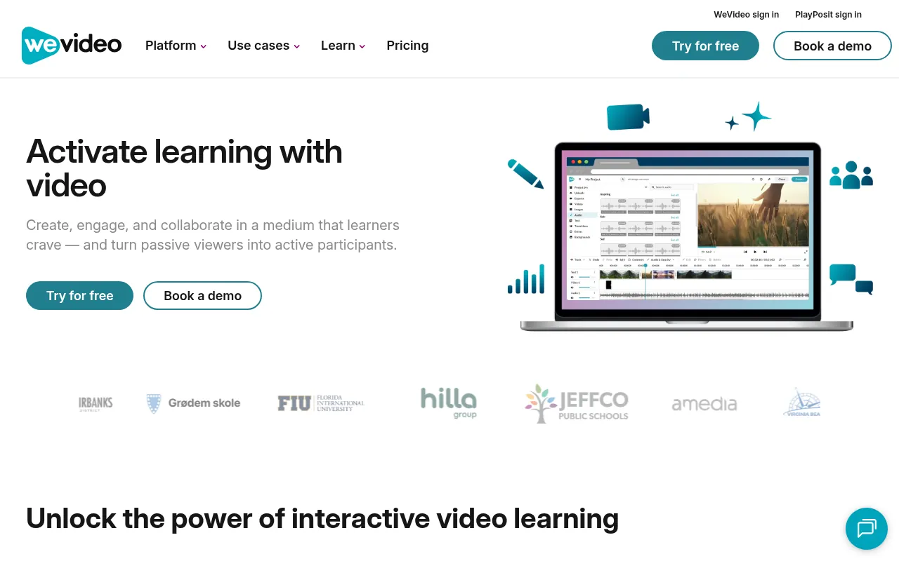 WeVideo official homepage, a cloud video editor