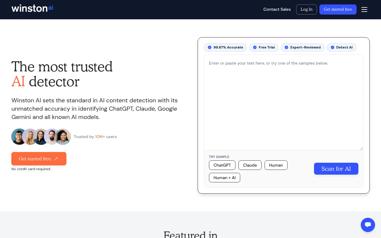 Winston AI detector official homepage