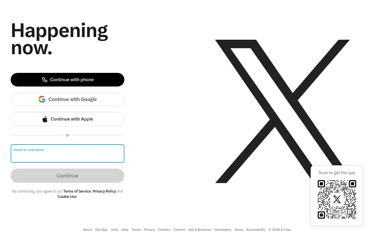 X official homepage, formerly Twitter