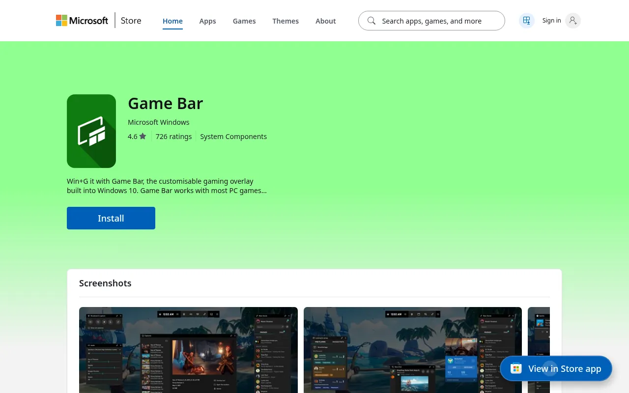 Xbox Game Bar on the Microsoft Store, the built-in Windows screen recorder
